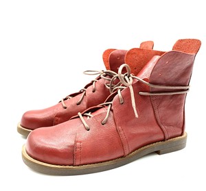 Ladies Lace-up Boots Red Brown natural Tochigi Leather Made in Japan