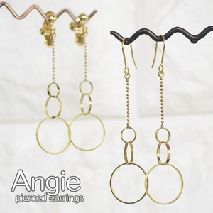 【Angie】 無垢真鍮  スリーオーバル&ボールチェーンゴールド ピアス／イヤリング 4タイプ。