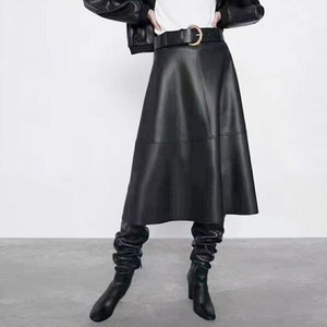Fake Leather Flare A line Long Skirt the 2