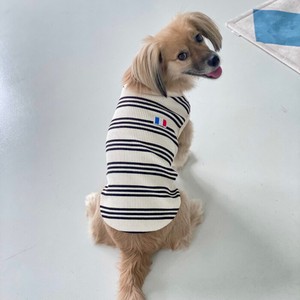 犬 服 ボーダーフランス　シンプルTシャツ S,M,L,XL 中型　犬  大型 犬 袖なし　伸縮性抜群