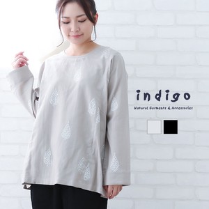 Mini Dot Print Long Sleeve Pullover LL Madame Leisurely Body Type Cover Indigo 2