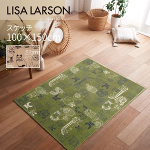 LISALARSON リサ・ラーソン 北欧 新生活インテリア  ラグ モケット織 スケッチ 100×150cm 猫 ねこ