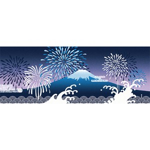 【濱文様】　絵てぬぐい　打ち上げ花火と富士山　(日本製)