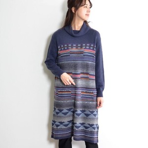 2022 10 Geometric Design Turtle Long Sleeve Knitted One-piece Dress 8 55