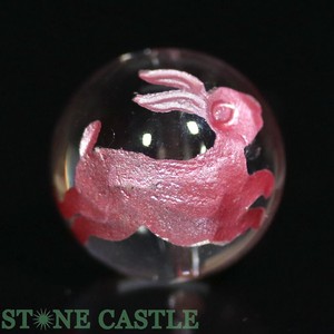 【彫刻ビーズ】水晶 14mm (ピンク彫り) うさぎ