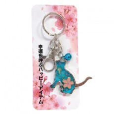 Sakura Cat Key Ring Silver Blue