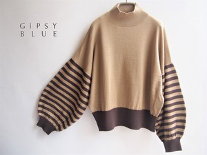 Sweater/Knitwear Plainstitch Pullover Puff Sleeve Border