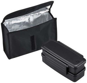 Black Bento Box 2 Steps Cold Insulation Attached Case Lunch Box Made in Japan