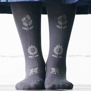 厚裤袜 腰部 棉 自然 花卉图案