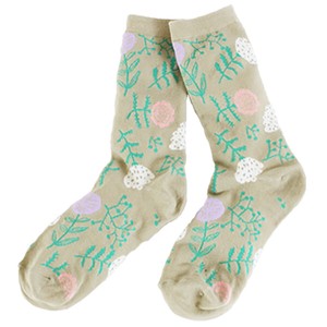 短袜 米色 花 花卉图案