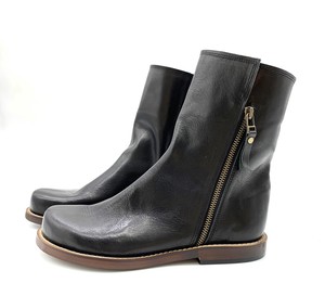 Ladies Fastener Boots Black natural Tochigi Leather Made in Japan
