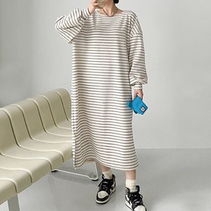 Ladies SALE【ワンピース・ドレス】配色　段柄　ルーズフィット　ワンピース　Loose-fit onepiece
