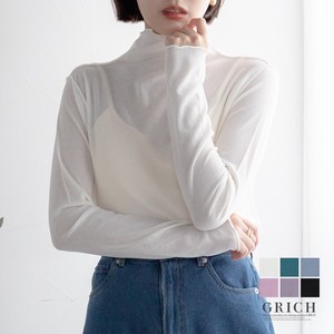T-shirt Long Sleeves High-Neck Tops Sheer Tops Cut-and-sew