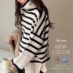 Sweater/Knitwear Plainstitch Long Sleeves Knit Tops Turtle Neck Border