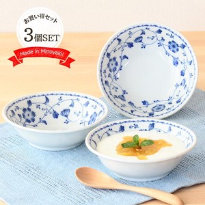 Mino ware Donburi Bowl Porcelain 3-pcs 14.5cm Made in Japan