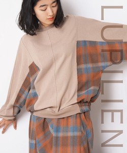 Checkered Material Switching Pullover