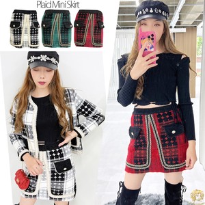 Stocks Skirt Mini Skirt Checkered Skirt A/W Plaid Knitted Korea 2 3 88