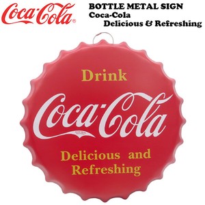 ボトルキャップ メタルサイン COCA-COLA Delicious & Refreshing 【コカコーラ ブリキ看板】