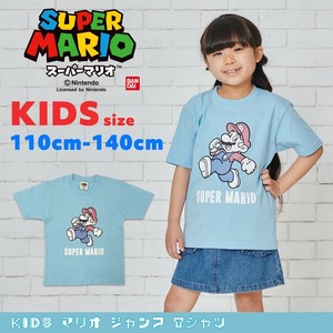 スーパーマリオ 子供服 キッズ Tシャツ KIDS マリオ ジャンプ サックス 水色 半袖