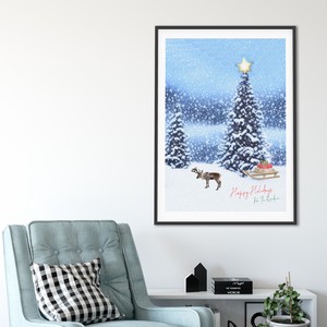 アートポスター【トナカイの休日】B3　A2　B2　A1　B1　北欧　モミの木 星 クリスマスプレゼント 雪