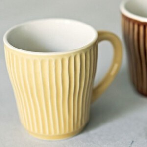 美浓烧 马克杯 咖啡 凹凸纹 黄色 日本制造