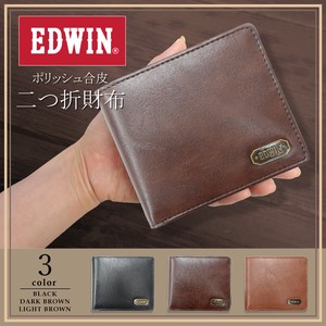 エドウイン EDWIN 二つ折財布 合皮 メンズ レディース ポリッシュ ウォレット プレゼント カード収納