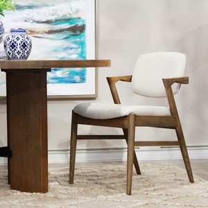 Dining Chair Wood Fabric Off White 2 Pcs Set NP 73 8 10