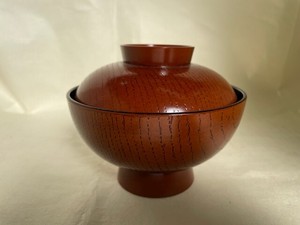 R411-5　蓋付椀　木目　無地　Bowl with lid, wood grain, plain