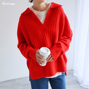 Sweater/Knitwear Knitted Long Sleeves Tops With collar
