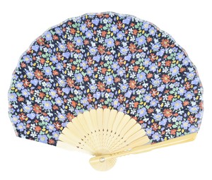 Japanese Fan Navy Floral Pattern 22cm