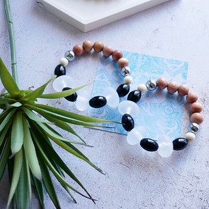 【Fragrance Diffuser Bracelet NO.53】 White & black Glass Beads & Hematite