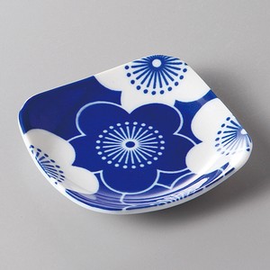 美濃焼 食器 藍染 梅文様角3．5皿 MINOWARE TOKI 美濃焼