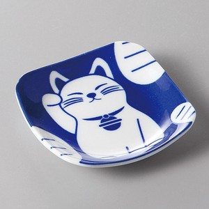 美濃焼 食器 藍染 招き猫角3．5皿 MINOWARE TOKI 美濃焼