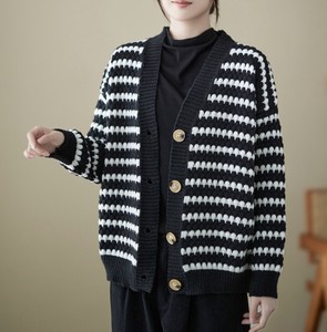 Coat Stripe Casual Buttons Cardigan Sweater
