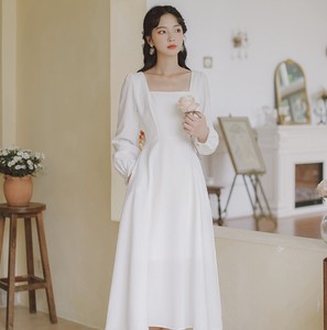 Casual Dress Plain Color Long Sleeves One-piece Dress Ladies' Simple