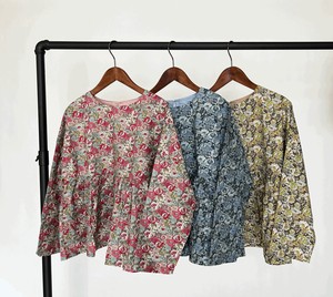 Button Shirt/Blouse Pudding Floral Pattern Gathered Blouse