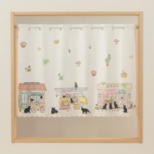 小窓カフェカーテン ブラックキャッツ 　ネコ　猫　幅100×丈72cm
