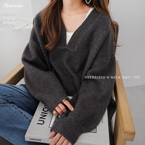 Sweater/Knitwear Plainstitch Knitted Long Sleeves V-Neck Tops