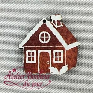 フランス製　木製ボタン 【ジンジャーブレッド お菓子のおうち（ブラウン）】クリスマス