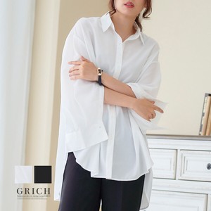 Button Shirt/Blouse Slit Long Sleeves 2Way Tops Sleeve Ladies