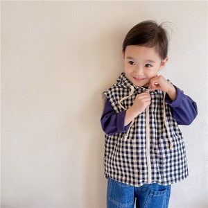 韓国ファッション　チェック柄　フード付き　ベスト　ベビー　新生児　キッズ
