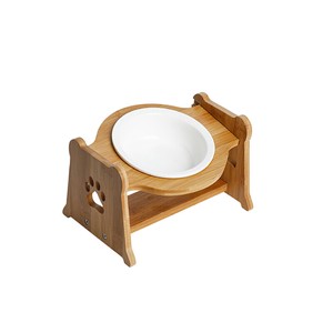 [ペティファーム] 陶器製バンブースタンド付きフードボウル ホワイト