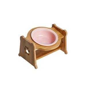 [ペティファーム] 陶器製バンブースタンド付きフードボウル ピンク