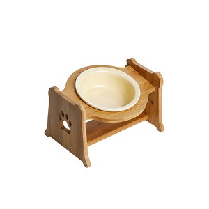 [ペティファーム] 陶器製バンブースタンド付きフードボウル イエロー