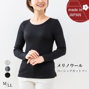 日本製 メリノウール　インナー　カットソー　クルーネック Tシャツ 毛100％