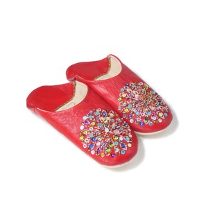Red Leather Babouche Shoes Slipper Mix Morocco