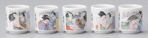 Mino Ware Plates Ukiyoe(A Woodblock Print) Japanese Sake Cup Set Mino Ware