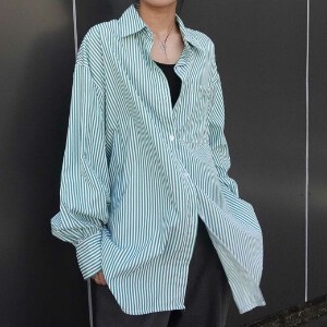 Button Shirt/Blouse Oversized Stripe Tops Casual
