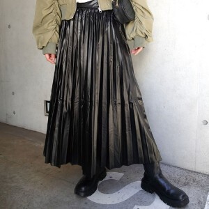 Skirt Pleats Skirt Faux Leather