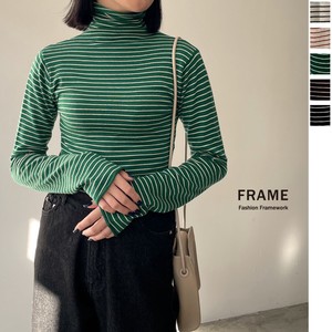 Border Jersey Stretch Turtle Neck Pullover